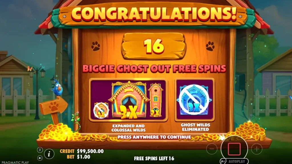 Tampilan visual slot The Big Dog House dengan tema anjing yang ceria